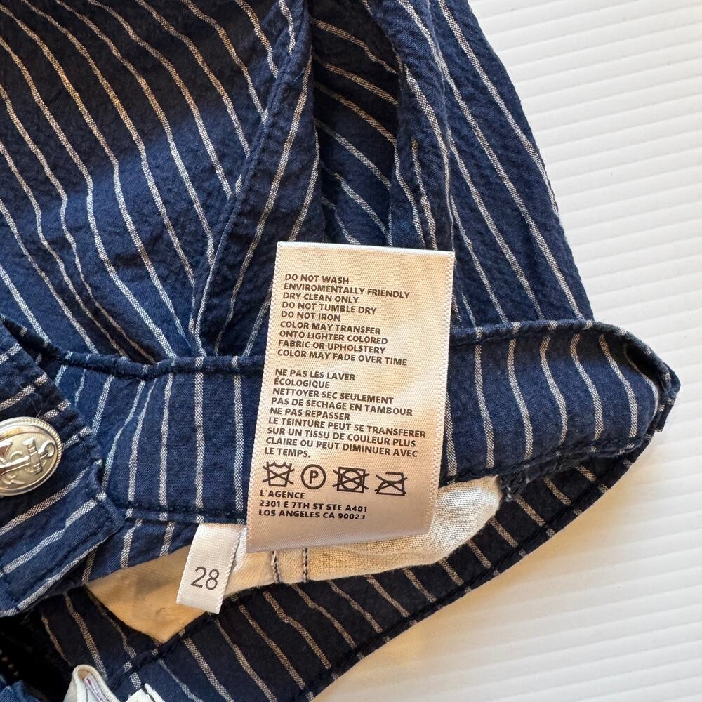 L'AGENCE Jameson High Rise Shorts Size 28 Navy Stripe Seersucker Cotton Linen - Picture 13 of 16